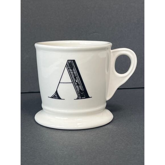 Anthropologie Initial Mug A Monogram Coffee Cup White Black Letter Shaving Style - Picture 1 of 8